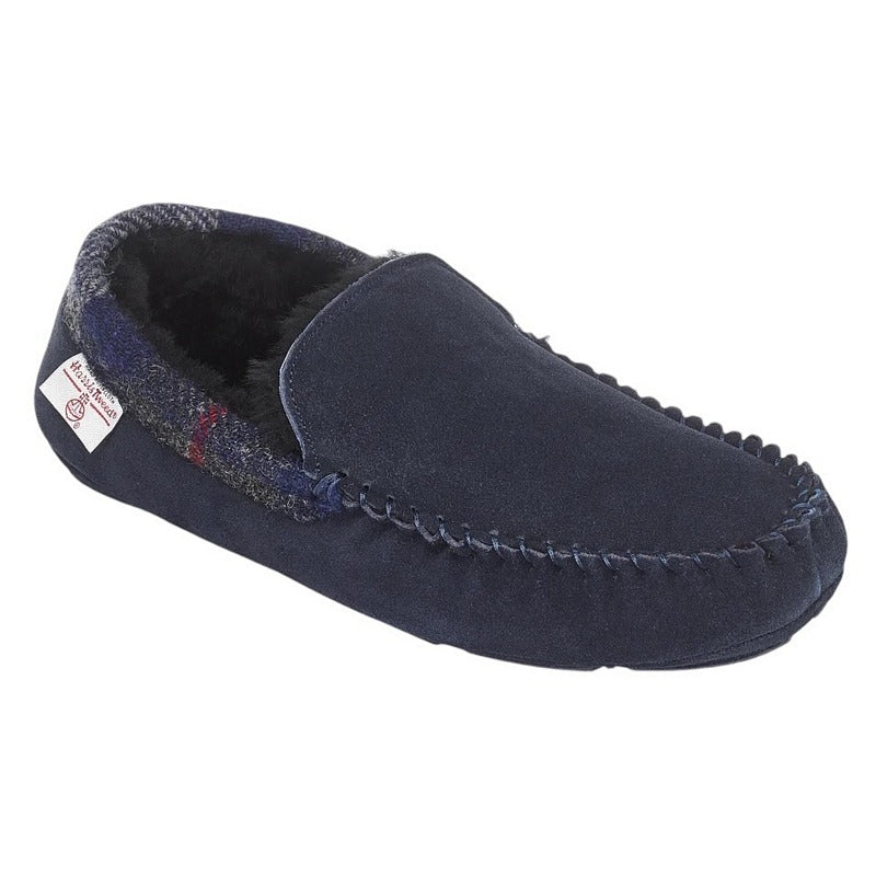 Bedroom Athletics Hanks Navy Suede Moccasin With Harris Tweed main