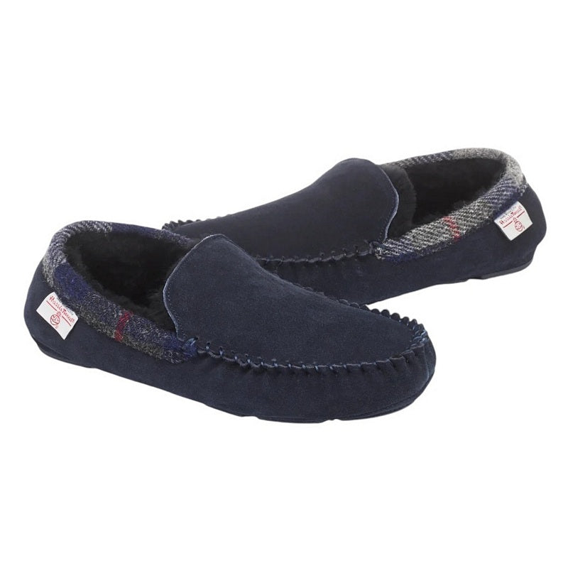 Bedroom Athletics Hanks Navy Suede Moccasin With Harris Tweed pair