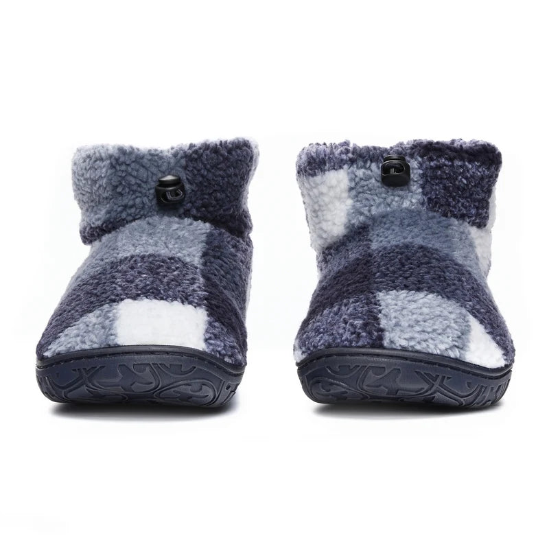 Bedroom Athletics Neeson Sherpa Slipper Boot Navy Check Pair front