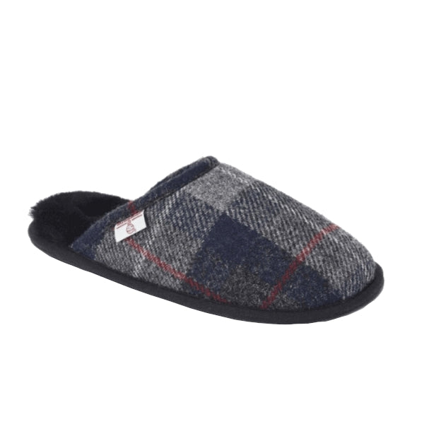 William Harris Tweed Mule Slippers Navy & Black Check