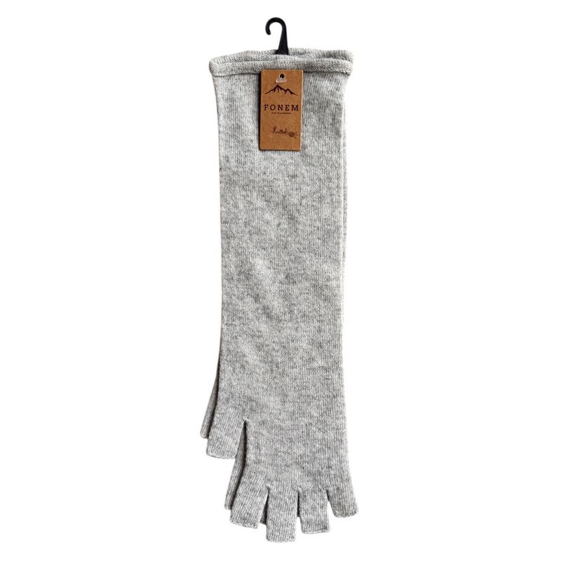 Beren Long Knitted Fingerless Gloves Grey front