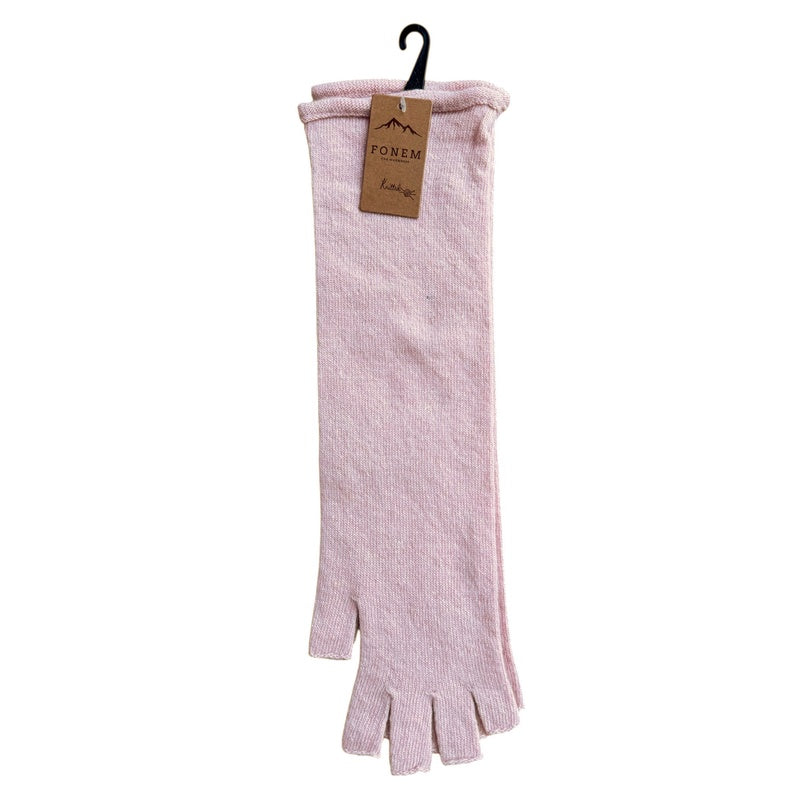 Beren Long Knitted Fingerless Gloves in Powder Pink