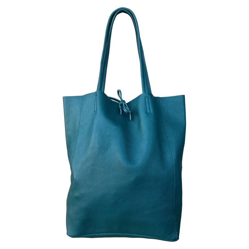 Big Leather Tote in Dark Teal PL215 front
