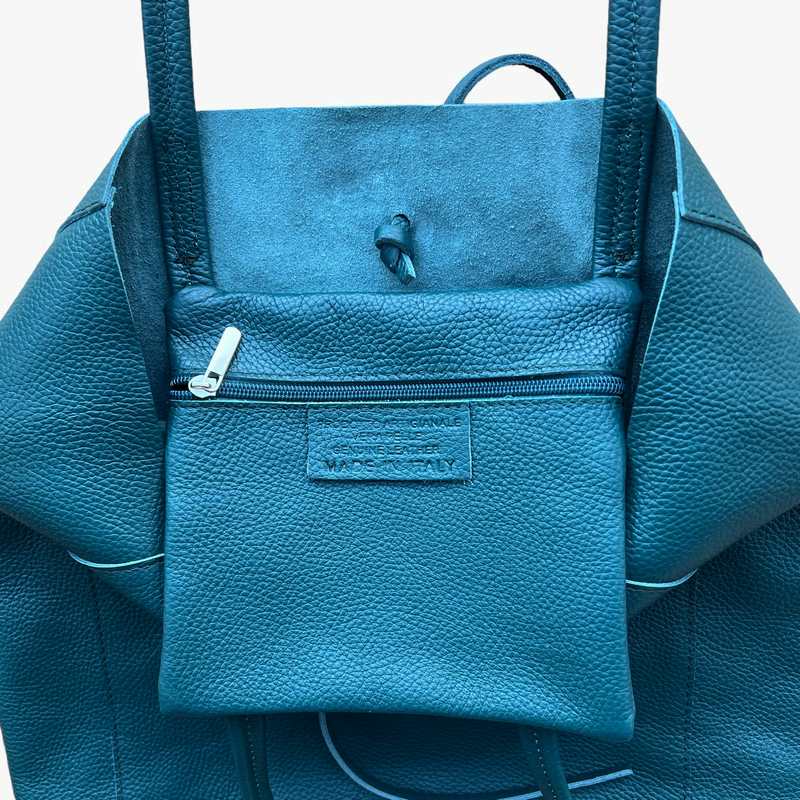 Big Leather Tote in Dark Teal PL215 inner pouch