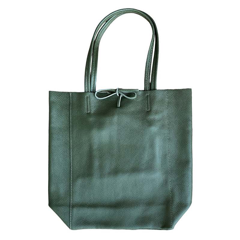 Big Leather Tote in Olive Green front