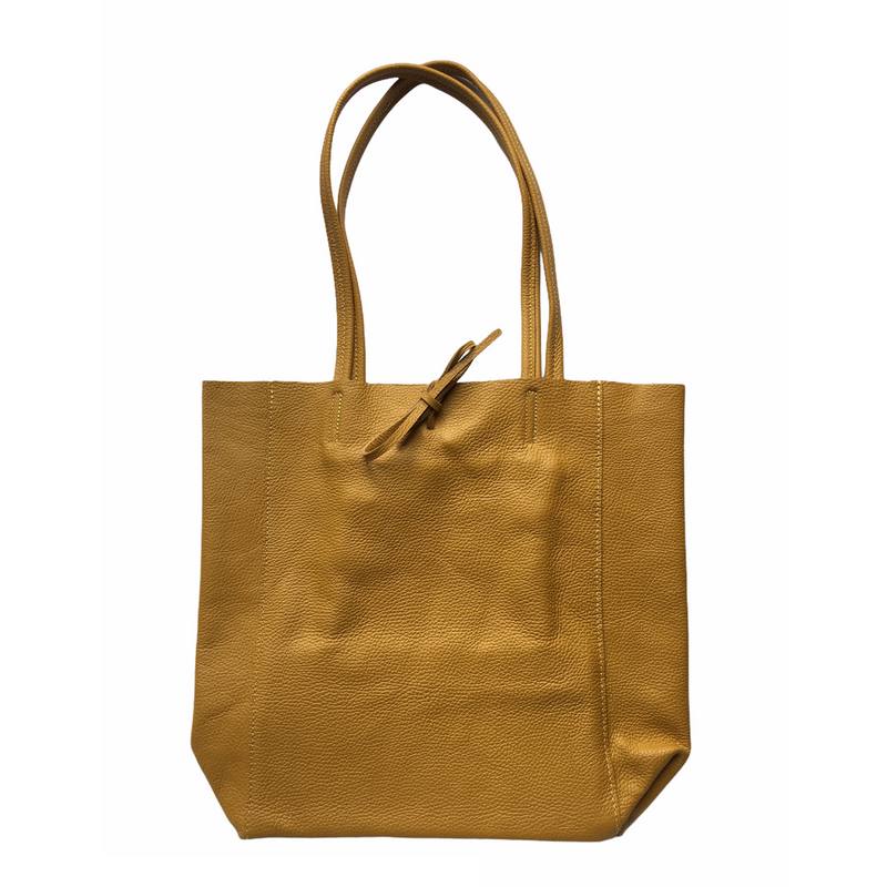 Italian Big Leather Tote in Mustard Yellow