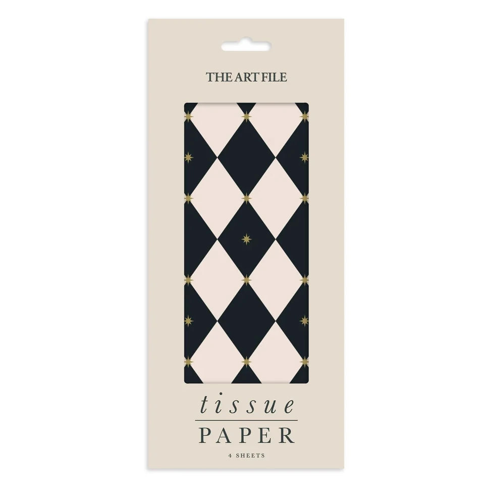Black and White Harlequin Tissue Paper TIS57 packaged