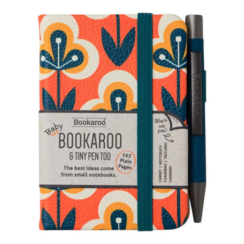 Bookaroo Baby Notebook & Pen Teal & Orange Retro front
