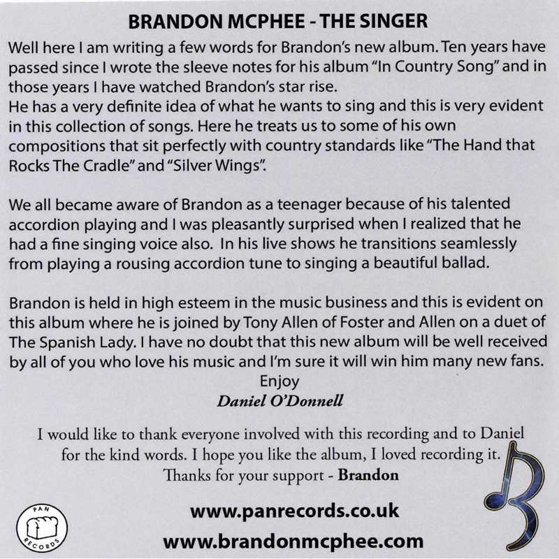 Brandon McPhee The Singer CD back