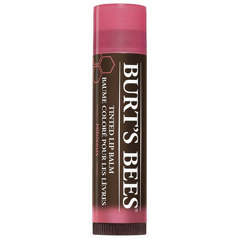 Burt's Bees Tinted Lip Balm Hibiscus with lid on