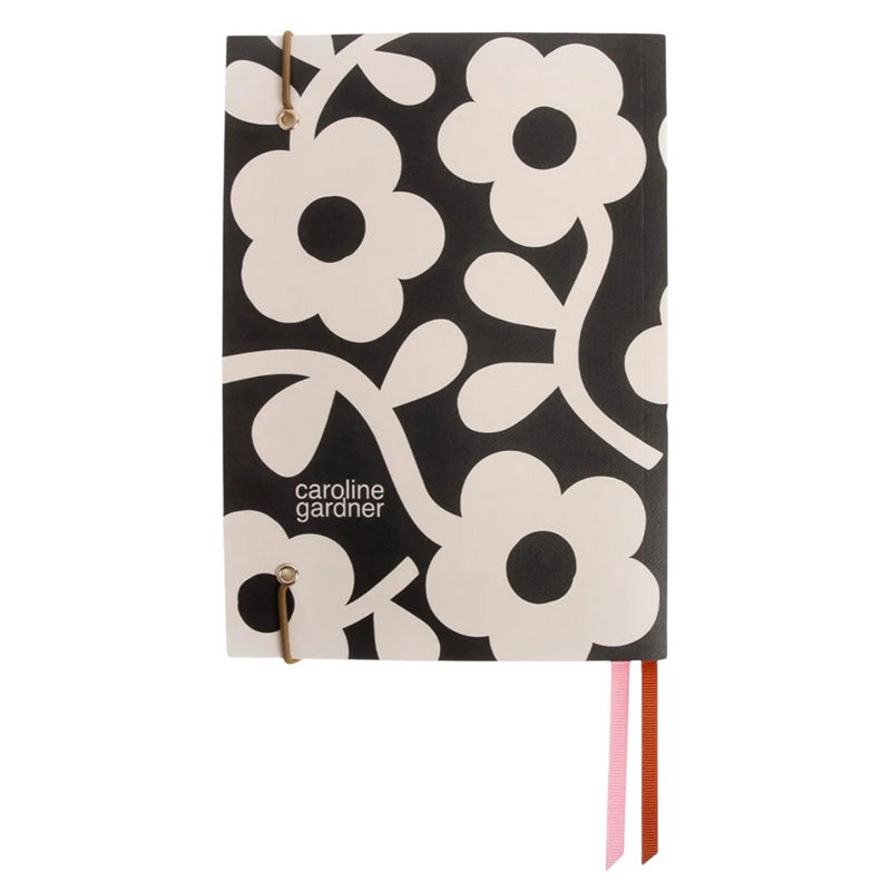 Caroline Gardner A5 Notebook Charcoal Mono Flowers AFN127 rear