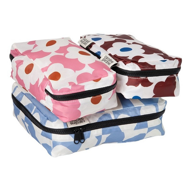 Caroline Gardner Blue Checkmate Heart & Flowers Set of 3 Packing Cubes ZCM101 main
