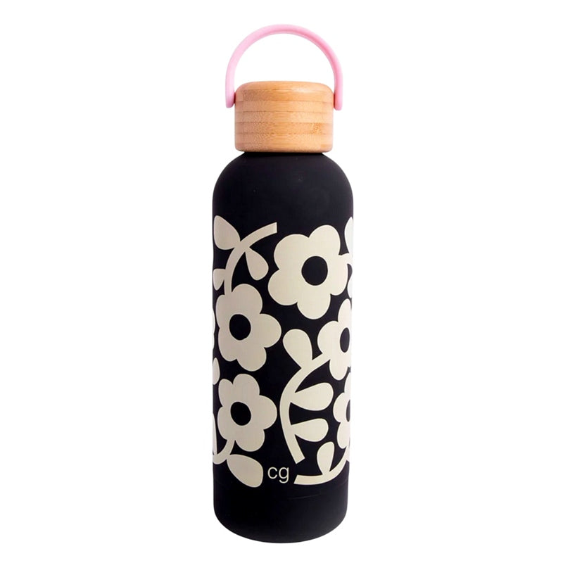 Caroline Gardner Charcoal Mono Flower Water Bottle MET109 main