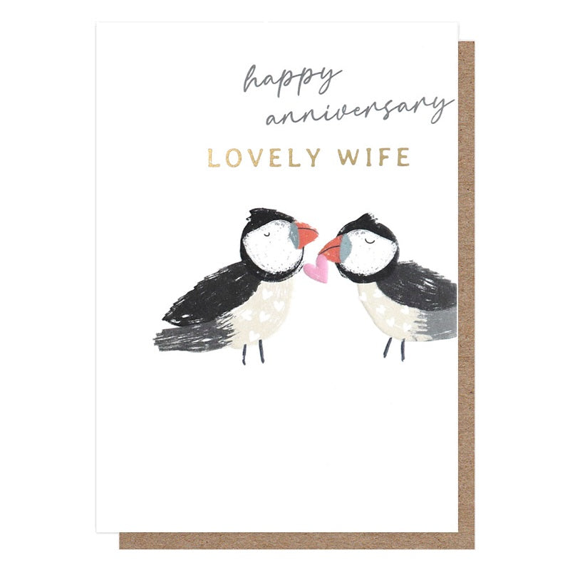 Caroline Gardner Greetings Card Happy Anniversary Lovely Wife Puffins CRC014 front
