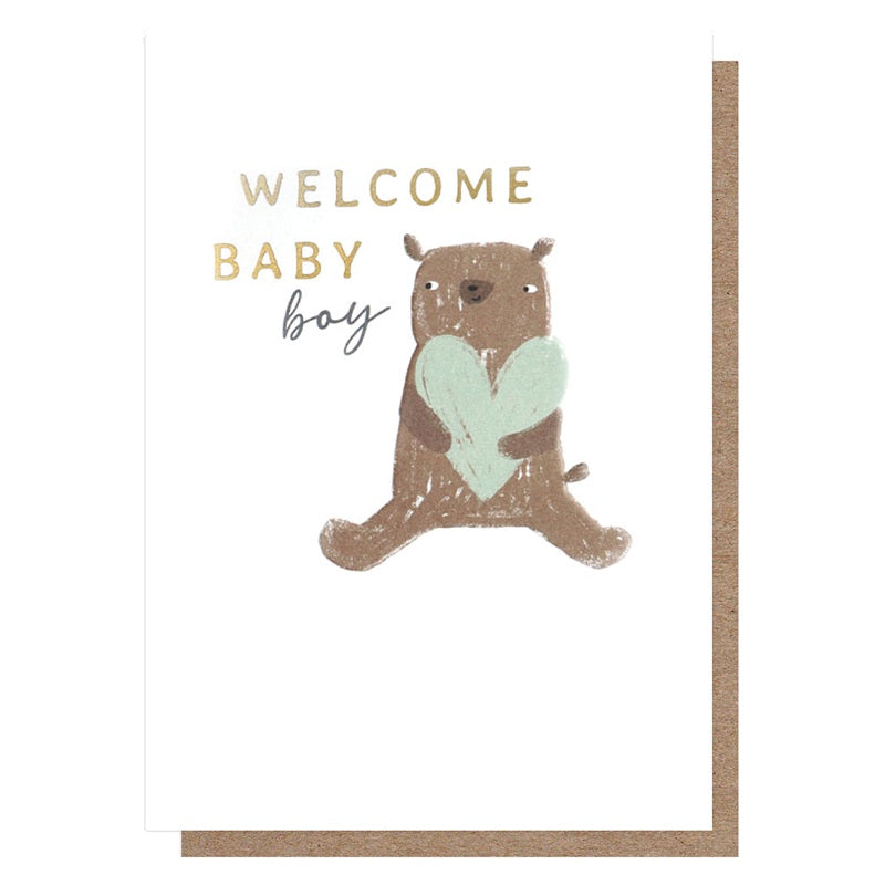 Caroline Gardner Greetings Card Welcome Baby Boy Bear CRC016 front