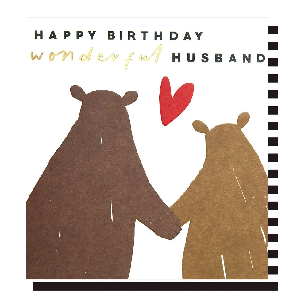 Caroline Gardner Happy Birthday Wonderful Husband Bears Holding Hands Card REL015 front