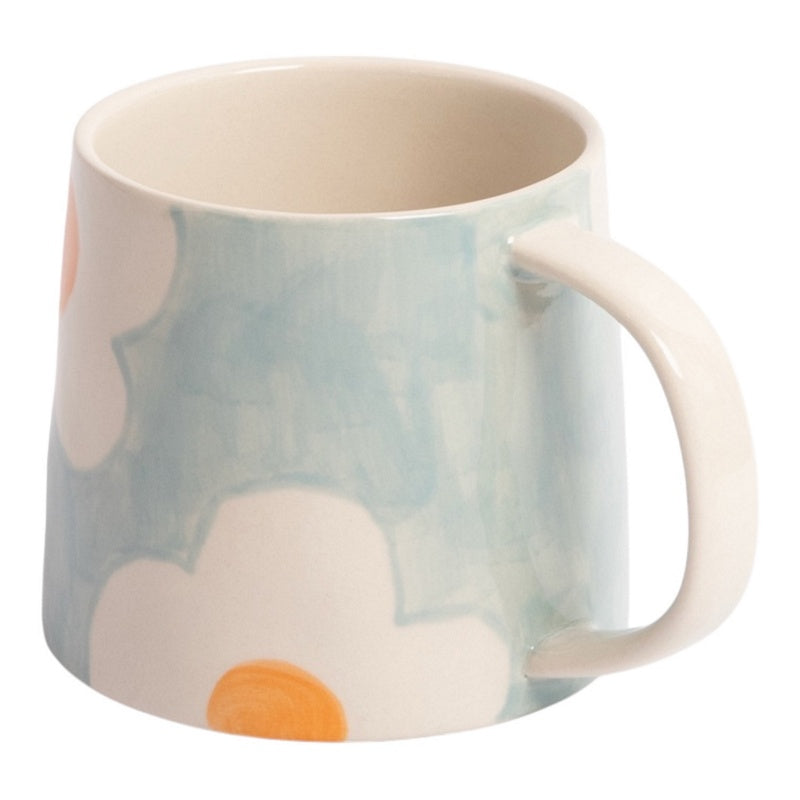 Caroline Gardner Light Blue Orange Flower Large Mug MGL100 handle