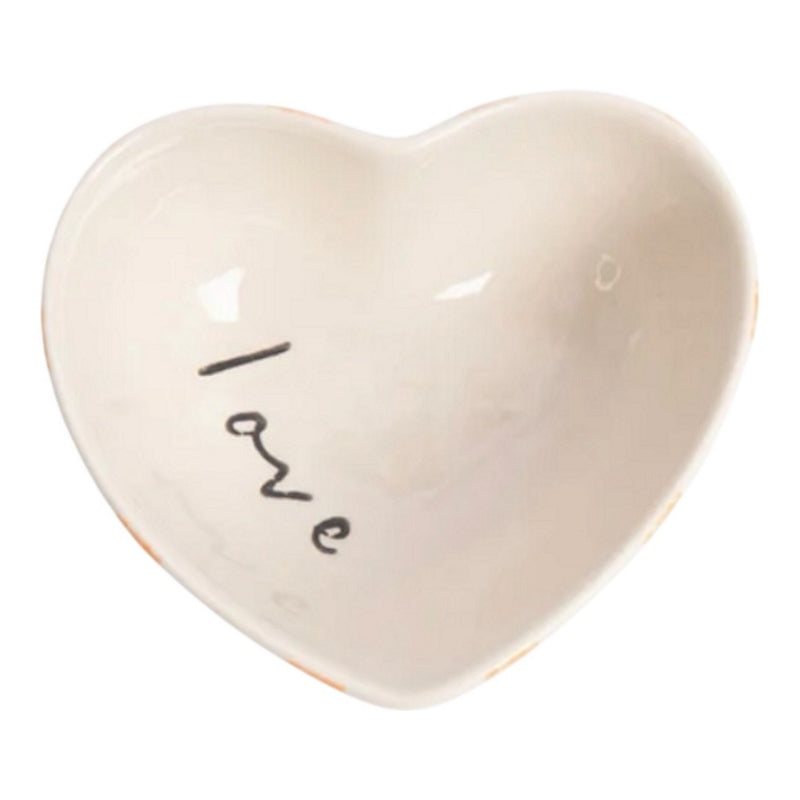 Caroline Gardner Love Pink Orange Check Heart Shaped Ceramic Trinket Bowl SHB102 inside
