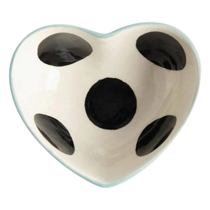 Caroline Gardner Mono Dots Heart Shaped Blue Ceramic Trinket Bowl SHB101 inside