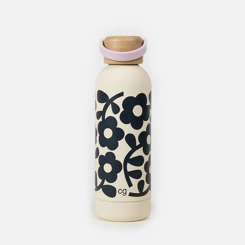 Caroline Gardner Mono Floral Metal Waterbottle MET107 top down