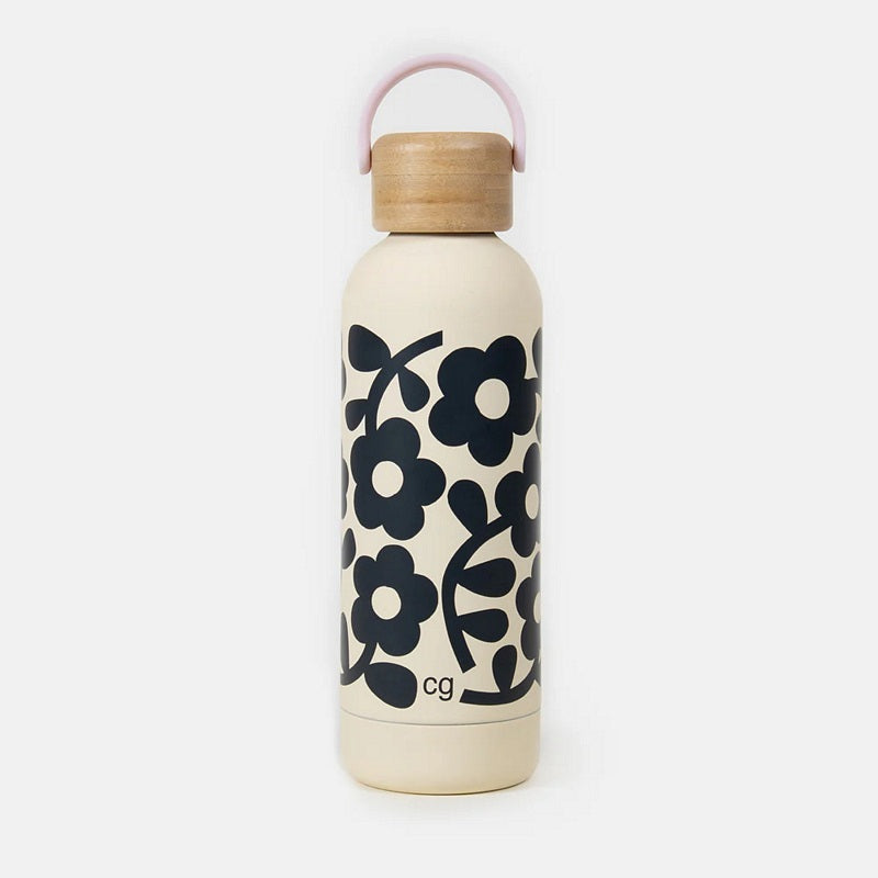 Caroline Gardner Mono Floral Metal Waterbottle MET107 top up