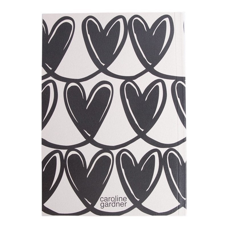 Caroline Gardner Mono Linked Hearts A5 Softback Notebook SBN107 rear