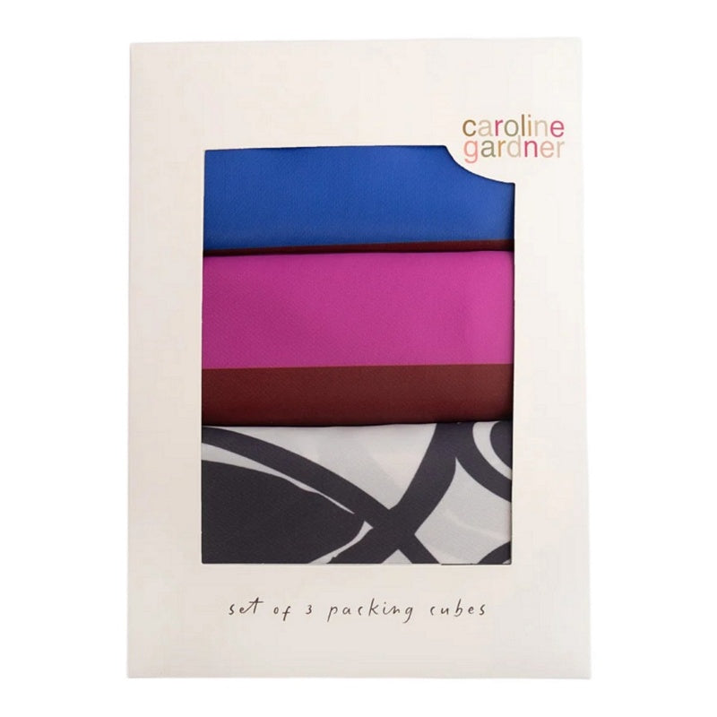 Caroline Gardner Mono Linked Hearts Stripe Set of 3 Packing Cubes ZCM100 boxed