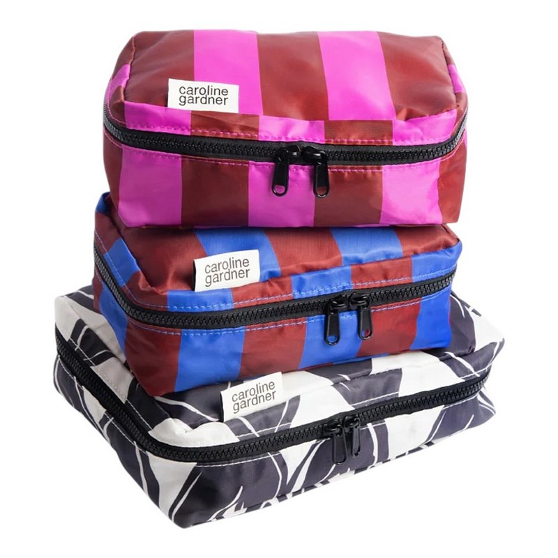 Caroline Gardner Mono Linked Hearts Stripe Set of 3 Packing Cubes ZCM100 stacked