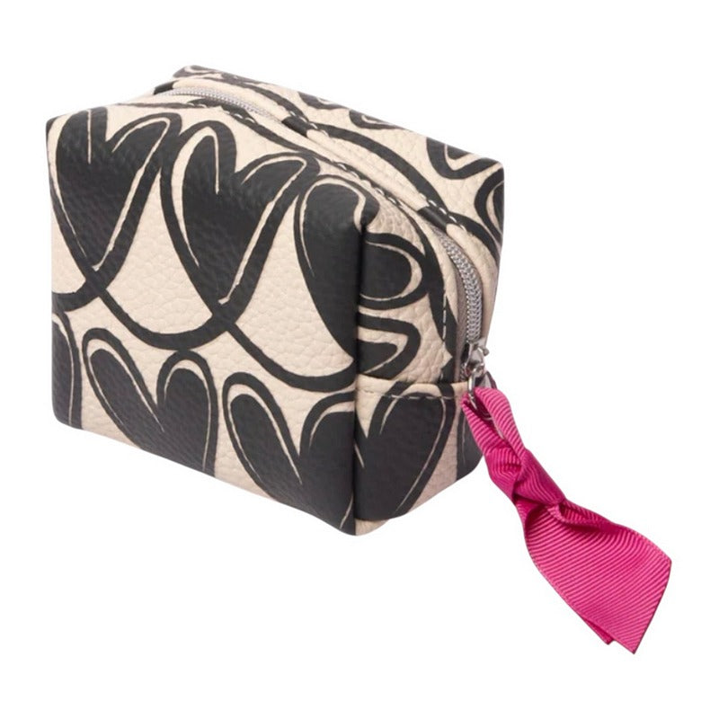 Caroline Gardner Mono Linked Hearts Ultra Mini Cube Cosmetic Bag UMC102 angled