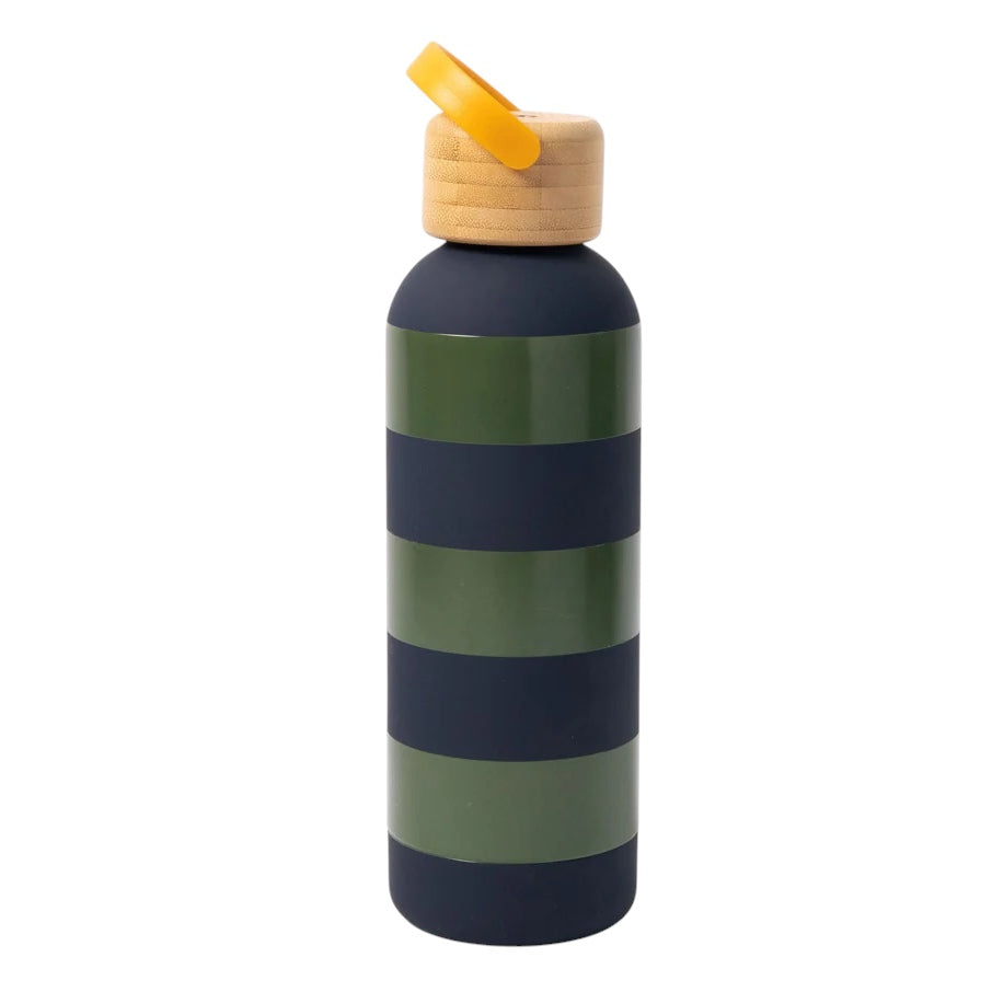 Caroline Gardner Navy and Khaki Stripe Metal Water Bottle MMET113 front