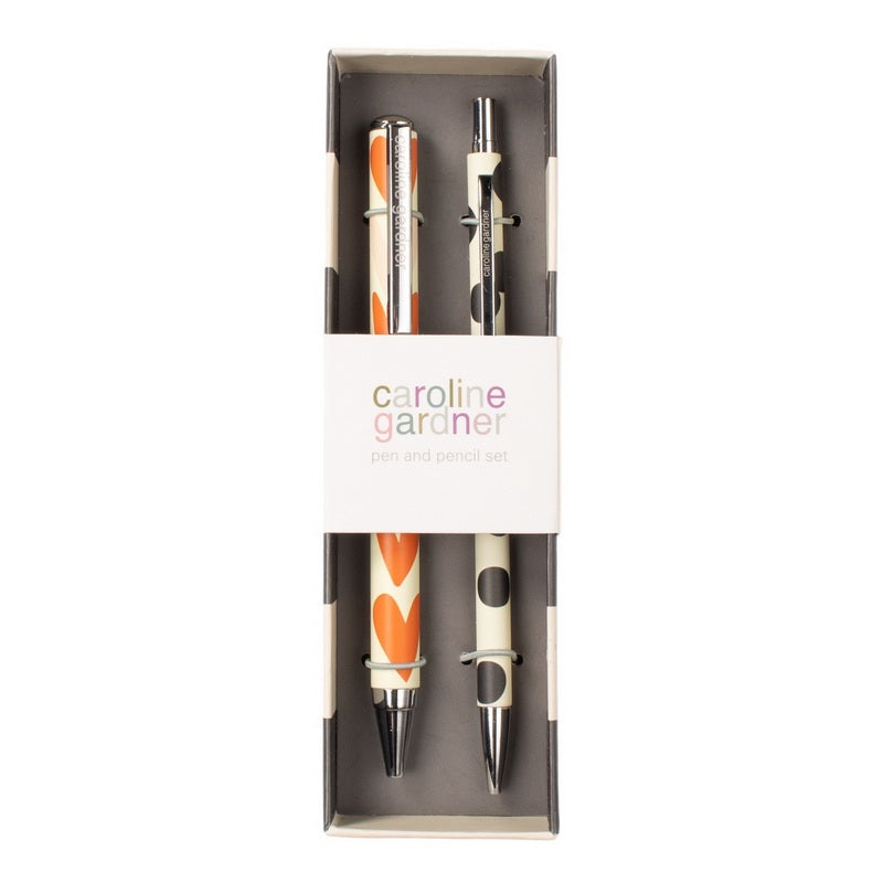 Caroline Gardner Orange Hearts Pen & Mono Spot Pencil Set PPN101 boxed