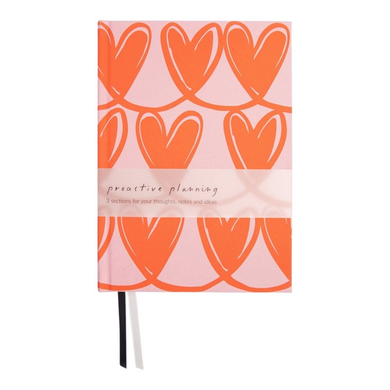 Caroline Gardner Pink Heart 3 Section A5 Hardback Notebook NTB102 front