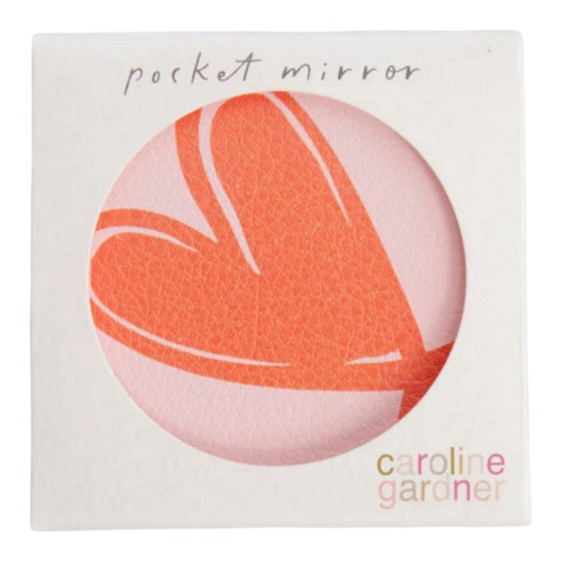 Caroline Gardner Round Pocket Mirror Pink Orange Heart PKM165 boxed