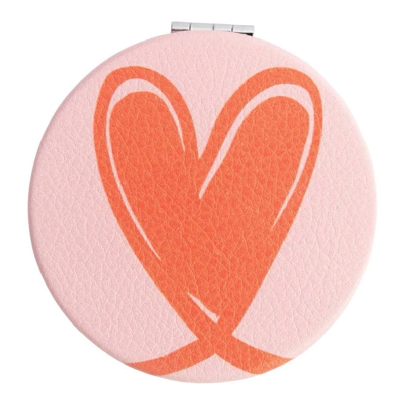 Caroline Gardner Round Pocket Mirror Pink Orange Heart PKM165 front