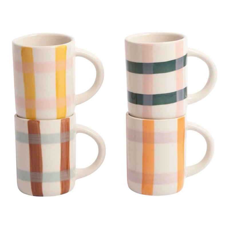 Caroline Gardner Set of 4 Multi Check Espresso Cups BES100 stacked