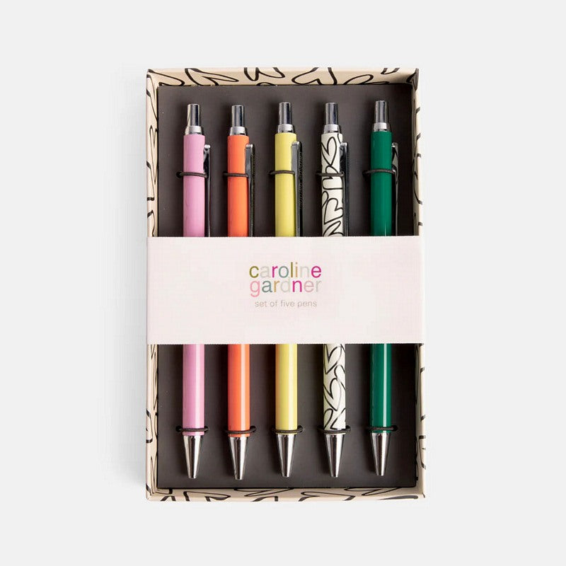 Caroline Gardner Set of 5 Gel Pens - Multi-coloured and heart FPK105 in box