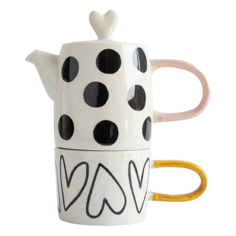 Caroline Gardner Spot Heart Tea For One Boxed Teapot and Cup Set TPT101 main