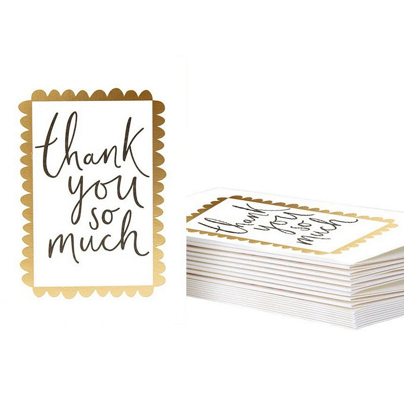 Caroline Gardner Thank You So Much Text In Gold Border Pack of Ten Notecards PQL014