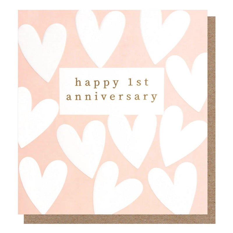 Caroline Gardner White Hearts On Pink Happy 1st Anniversary Card