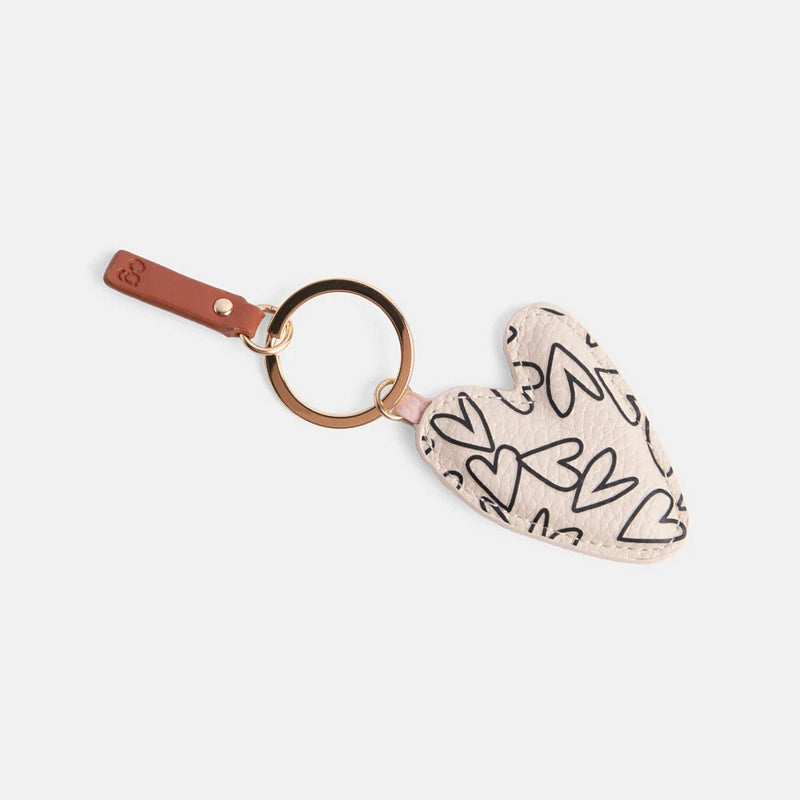 Caroline Gardner Mono Outline Heart Printed Heart Keyring PKY104 angled