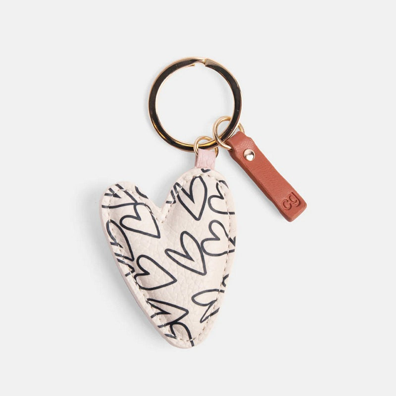 Caroline Gardner Mono Outline Heart Printed Heart Keyring PKY104 front