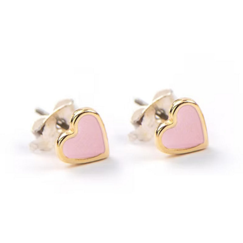 Carrie Elspeth ES025 Rosy Nude Enamel Heart Gold Stud Earrings front