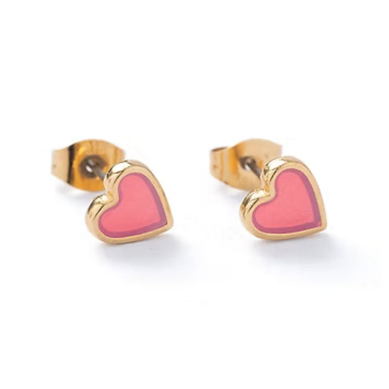 Carrie Elspeth ES048 Peach Translucent Gold Heart Stud Earrings front