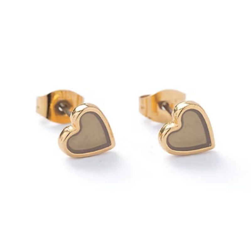 Carrie Elspeth ES052 Pewter Translucent Gold Heart Stud Earrings front