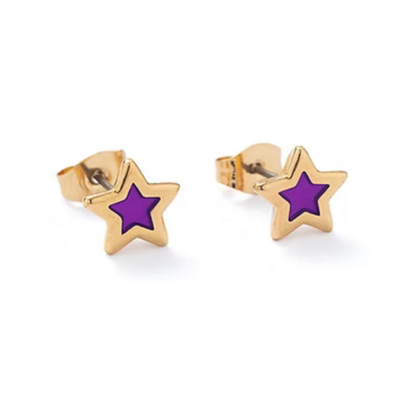 Carrie Elspeth ES057 Purple Translucent Gold Star Stud Earrings front