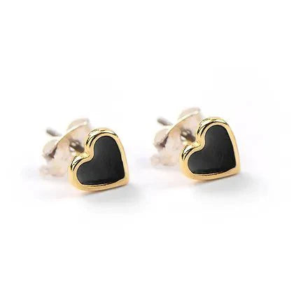 Carrie Elspeth Jewellery Black Enamel Heart Gold Stud Earrings ES034 main