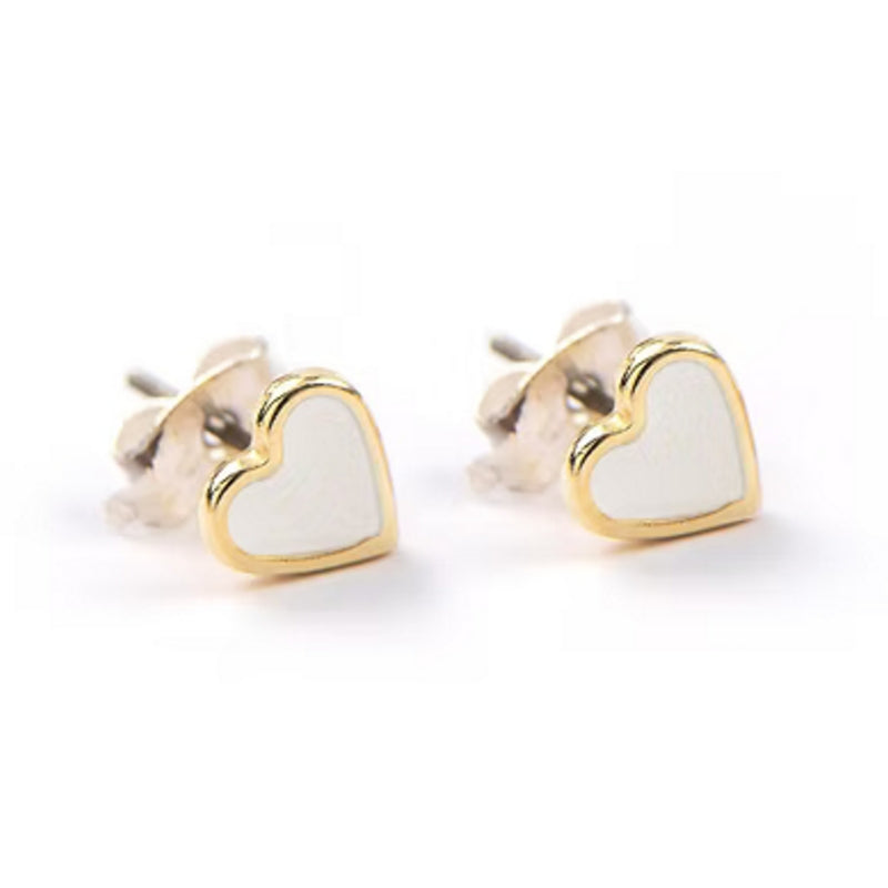 Carrie Elspeth Jewellery ES024 Whitestone Enamel Heart Gold Stud Earrings front