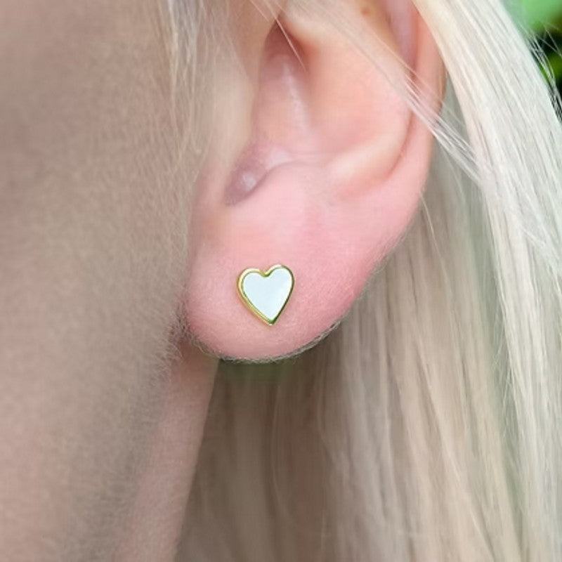 Carrie Elspeth Jewellery ES024 Whitestone Enamel Heart Gold Stud Earrings model