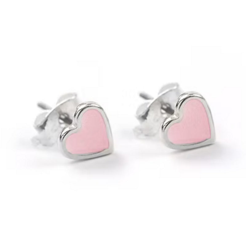 Carrie Elspeth Jewellery ES037 Rosy Nude Enamel Heart Silver Stud Earrings