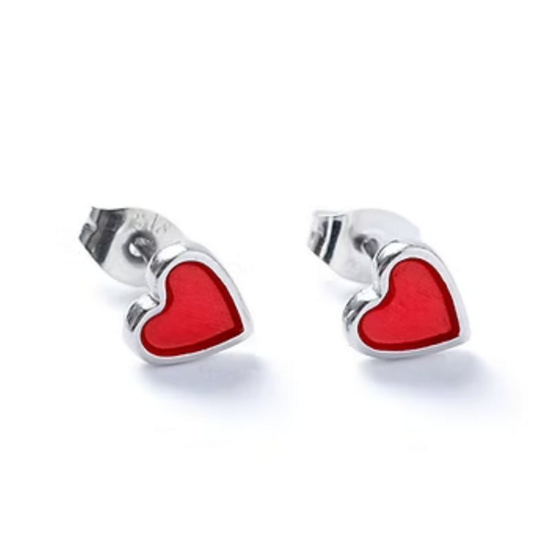 Carrie Elspeth Jewellery ES063 Red Translucent Silver Heart Stud Earrings
